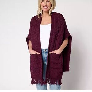Aran Crafts Women’s Merino Wool Shawl with Fringe Trim Mulberry One Size